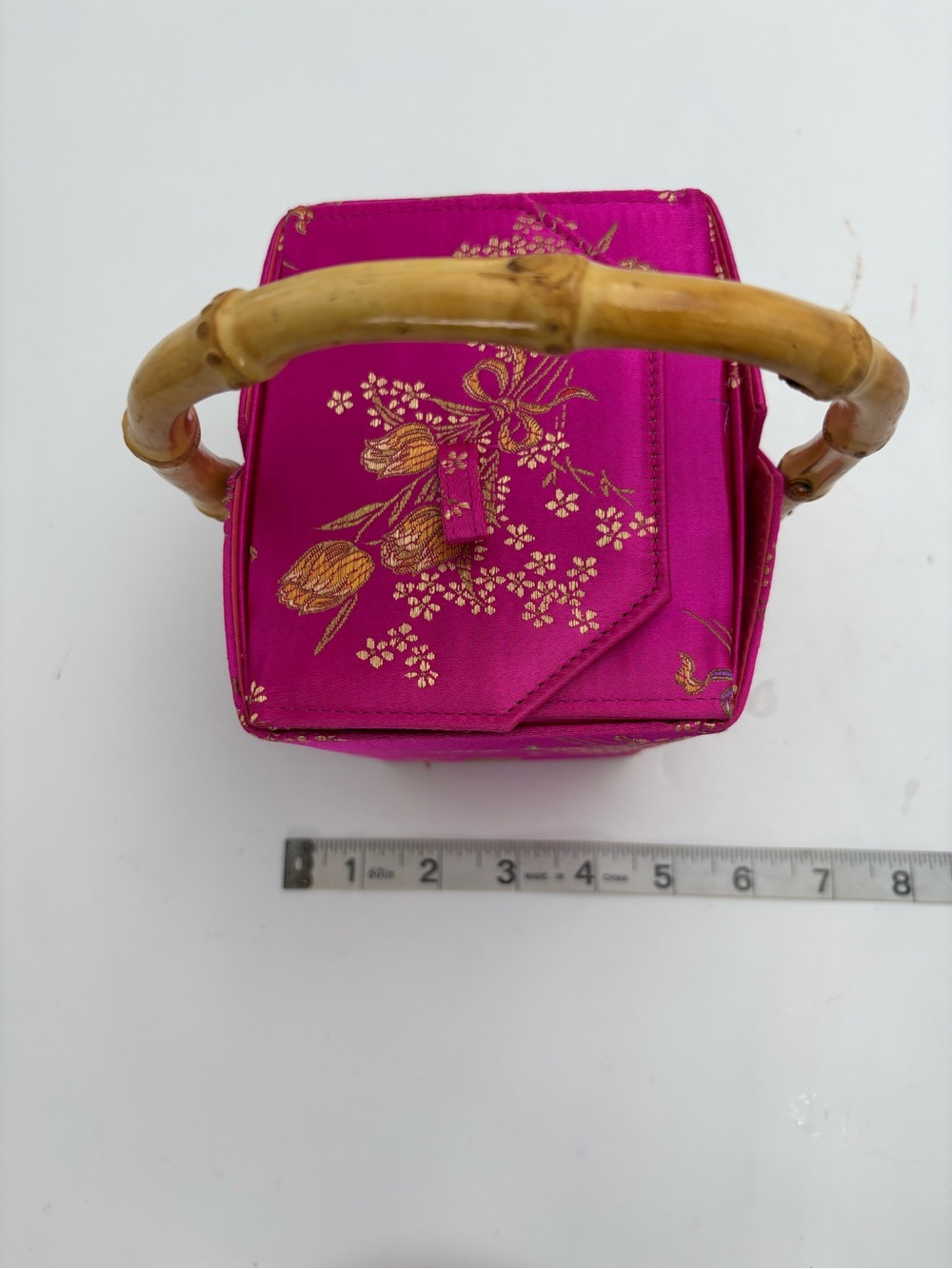 Vintage Tozai Hot Pink Satin Bamboo-Handle Chinese Take-Out Evening Bag - Picture 16 of 16